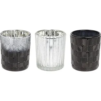 Svícen Koopmann International Sada 3 skleněných svícnů, 170 × 58 × 83 mm, mix barev černá, stříbrná, šedá