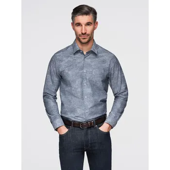 Pánská košile Klasická pánská flanelová bavlněná kostkovaná košile - šedá V3 OM-SHCS-0157 - S