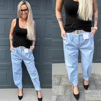 Dámské kalhoty Kalhoty s páskem CHIC Barva: Modrá