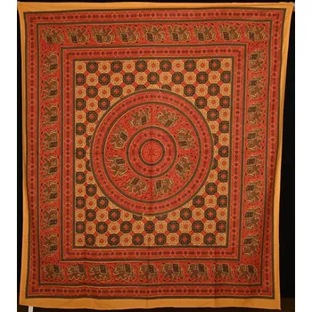 Přehoz na lůžko Mandala velká Sloni oranžová