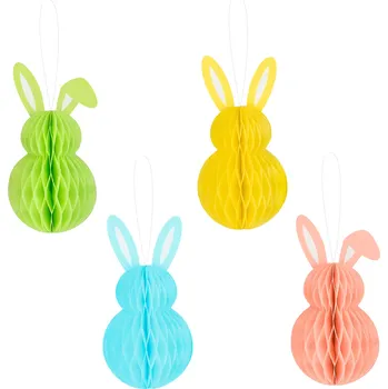 Velikonoční dekorace Velikonoční závěsná dekorace zajíčci honeycomb 4 ks mix