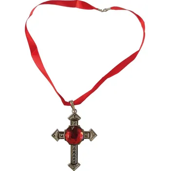 Karnevalový doplněk Náhrdelník kříž s kamenem 12cm