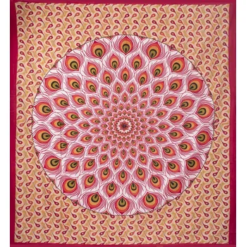 Přehoz na lůžko Mandala velká Barmere Peacock červená I.