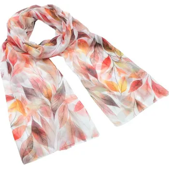 Šála Šála klasická - oranžovo-béžová s potiskem listů