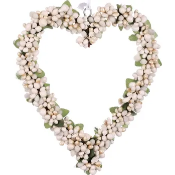 umělá květina Umělý věnec tvar srdce, krémové bobule