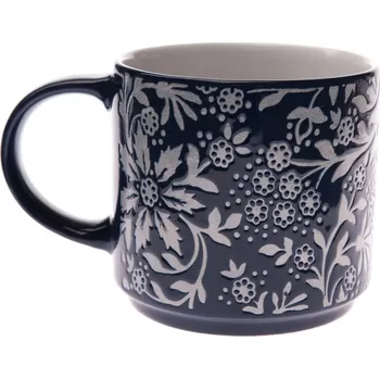 Hrnek 390 ml, tmavě modrý, květinový