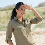 Košile s 3/4 rukávy na ohrnutí, plátno z bavlny a lnu khaki 36