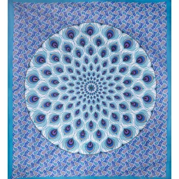 Přehoz na lůžko Mandala velká Barmere Peacock modrá I.