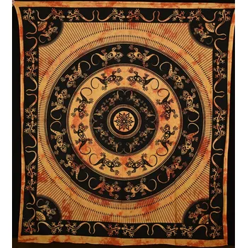 Přehoz na lůžko Mandala velká Ještěrky oranžová