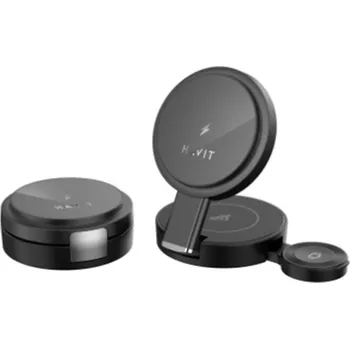 Elektronika Havit - Bezdrátová nabíjecí stanice 3v1 (W3100) - pro telefon/iWatch/sluchátka, skládací, 15 W - černá