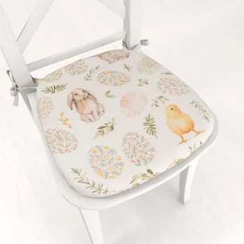 Podsedák Oblý podsedák Leona LN-177 Velikonoční zvířátka a kraslice na bílém - 39x37x3 cm