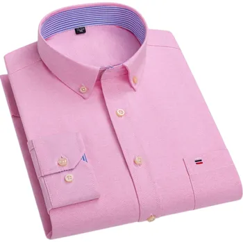 Pánská košile Pánská košile s límečkem a kapsičkou Jednobarevná bavlněná košile na knoflíky pro každodenní nošení růžová M