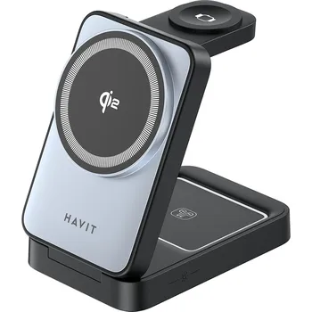 Havit - Bezdrátová nabíjecí stanice 3v1 (W3103) - pro telefon / sluchátka / Apple Watch, 15 W - černá / šedá
