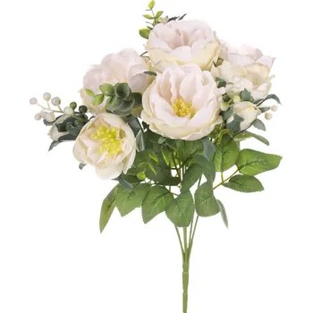 umělá květina Umělá kytice Čajová růže v pugetu 34 cm, krémová