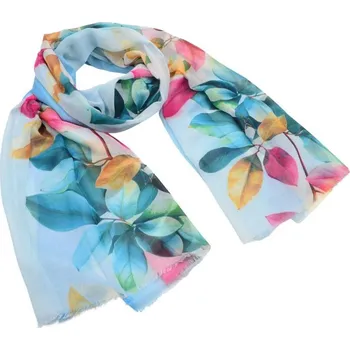 Šála Šála klasická - modro-bílá s květinovým potiskem