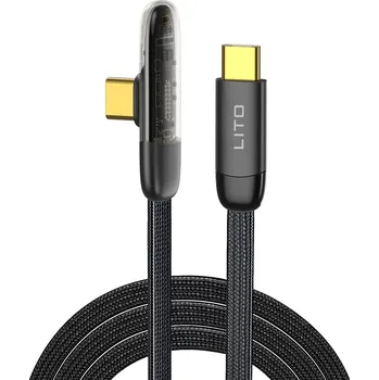 Datový kabel Lito - Datový kabel (LD11CC) - Type-C na Type-C, rychlé nabíjení, úhlový design, pozlacené rozhraní, 60W, 1m - černý