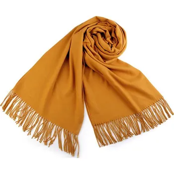 Deštník Šátek / šála typu pashmina s třásněmi 65x180 cm hořčicová 1 ks