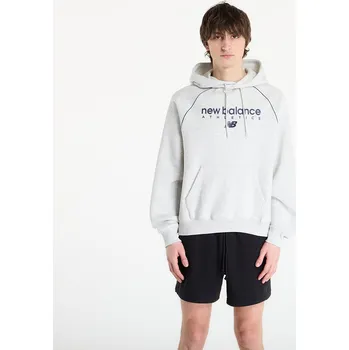 Pánská mikina Mikina New Balance Linear Graphic Fleece Hoodie Ash Heather L