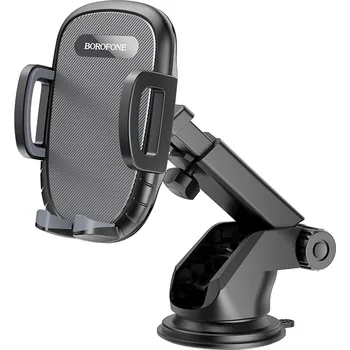 Borofone - Držák do auta Windy (BH53) - s přísavkou, na palubní desku/čelní sklo, 4,5-6,7" telefon - černošedý