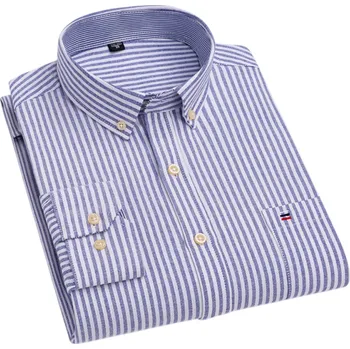 Pánská košile Pánská košile s límečkem a kapsičkou Pruhovaný jednobarevný vzor Bavlněná košile na knoflíky pro běžné nošení modrá XL