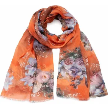 Šála Šála klasická - oranžová s květy