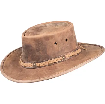 Klobouk Barmah Squashy Bronco TAN – skládací kožený klobouk z Austrálie Velikost: 63 cm (XXL)