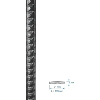 Zábradlí plochá tyč vzorovaná 3006.5 - pásovina, madlovina materiál 31 x 9 mm, délka 3 m, cena za 1 ks