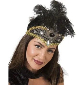 Karnevalový doplněk Retro čelenka s černý peřím