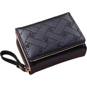 Peněženka Dámská malá vyšívaná peněženka 11 x 4 x 8,5 cm Zapínání na zip Srdíčkový motiv Poutko na ruku Kompaktní peněženka černá