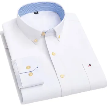 Pánská košile Pánská košile s límečkem a kapsičkou Jednobarevná bavlněná košile na knoflíky pro každodenní nošení bílá 3XL