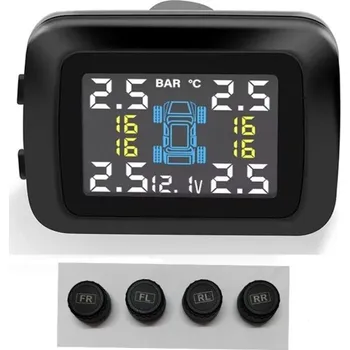 Autoelektronika TPMS do zapalovače Sada 4 ks externí senzory 0–5 bar sledování tlaku a teploty pneumatik s displejem