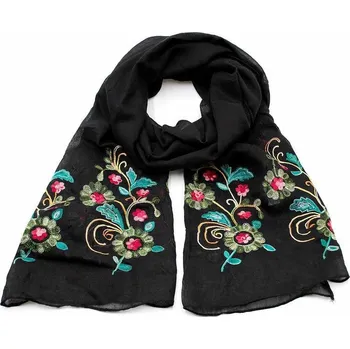 Šála Šála klasická - černá s vyšitými květy