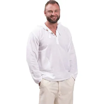 Pánská košile Košile Classic Nepál / ETNO KURTA s kapucí bílá 5XL