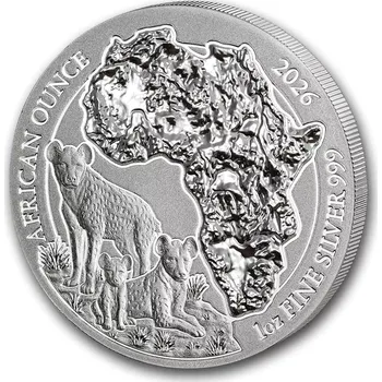 2026 Rwanda 1 oz Stříbrná africká unce hyena skvrnitá BU