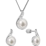 Perlová souprava slzička s říční perlou a zirkony bílá 29050.1B