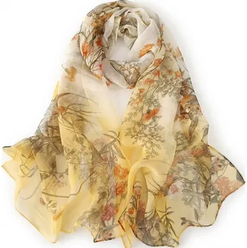Šátek B-TOP Květinový šátek z kvalitního žoržetu – žlutý