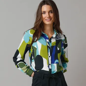 Košile s grafickým potiskem khaki/modrá 44