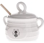 Dóza na med s lžící, bílá keramika