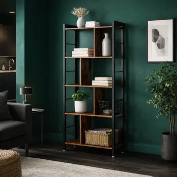 Knihovna Vasagle Industriální regál na knihy, 4 patra, ocel a dřevo
