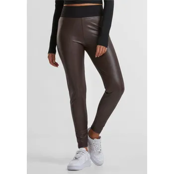 Dámské legíny Urban Classics Solidní legíny z imitace kůže s vysokým pasem Barva: Hnědá, Velikost: M