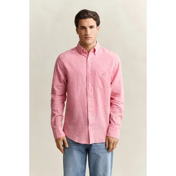 Pánské oblečení KOŠILE GANT REG COTTON LINEN SHIRT ROSE PINK