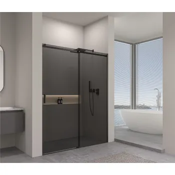 Erga Lynn, posuvné sprchové dveře do otvoru 150x195 cm, 8mm šedé sklo, černý profil, ERG-V02-LYNN-D150-GR-BK