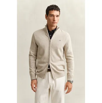 Pánský svetr SVETR GANT CASUAL COTTON ZIP CARDIGAN OAT MELANGE