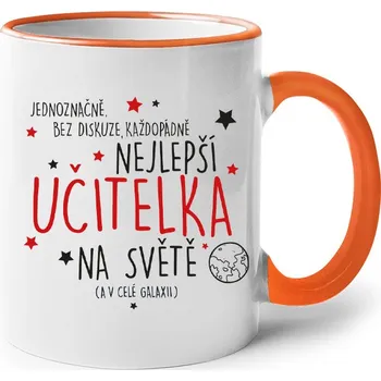 Hrnek pro učitelku, Barva Oranžová, Velikost 330 ml, Canvas Keramický hrnek s barevným uchem Bezvatriko.cz 1355