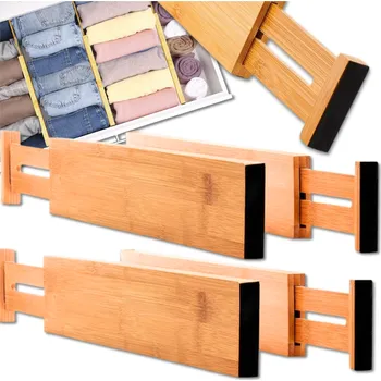 Organizér oblečení Camerazar Nastavitelná dřevěná dělicí příčka zásuvek, sada 4 ks, oddělovací organizér