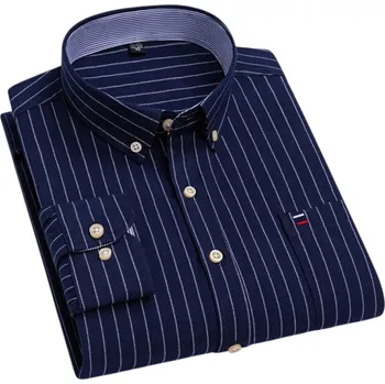 Pánská košile Pánská košile s límečkem a kapsičkou Jednobarevný pruhovaný vzor Bavlněná košile na knoflíky pro každodenní nošení tmavě modrá 3XL