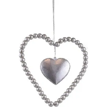 Dřevěné srdíčko z korálků ve stříbrné barvě 13 cm|Ego Dekor