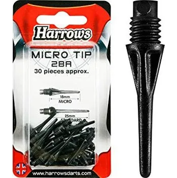 Šipka Hroty na šipky Harrows soft Micro, plastové, černé 30 ks/bal, 18mm, závit 2BA