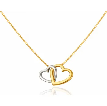 Náhrdelník Flamenco Mystique Náhrdelník z chirurgické oceli pokovený 14k zlatem, dvě spojená SRDCÍ, dvoubarevný NST2236