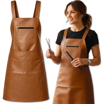 Kuchyňská zástěra Camerazar Pánská a dámská ochranná kuchyňská zástěra s kapsami, voděodolná, hnědá